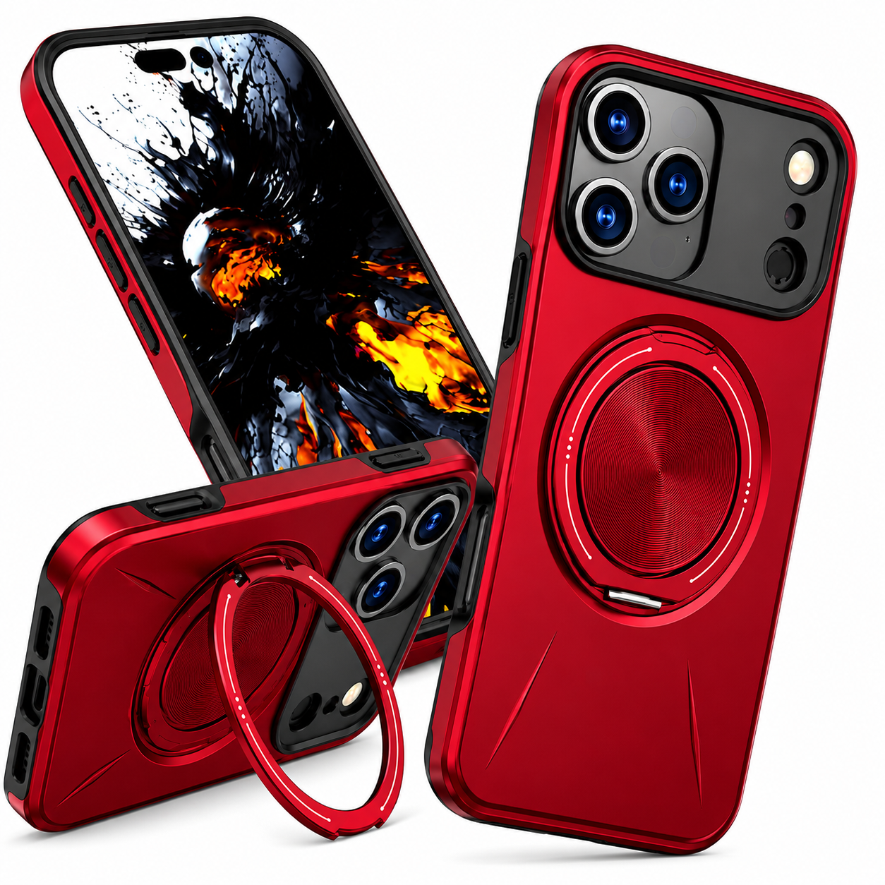 Red iPhone 17 Pro Max MagSafe Case, Forge Ring Phone Case, Shockproof Protective Cover