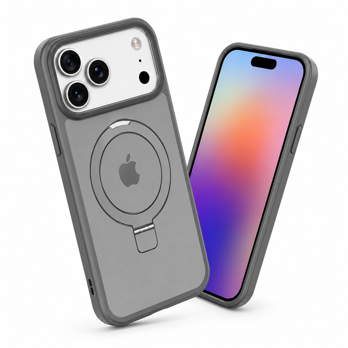 Premium Grey Rugged Phone Case with Built In Stand for iPhone 18 Pro