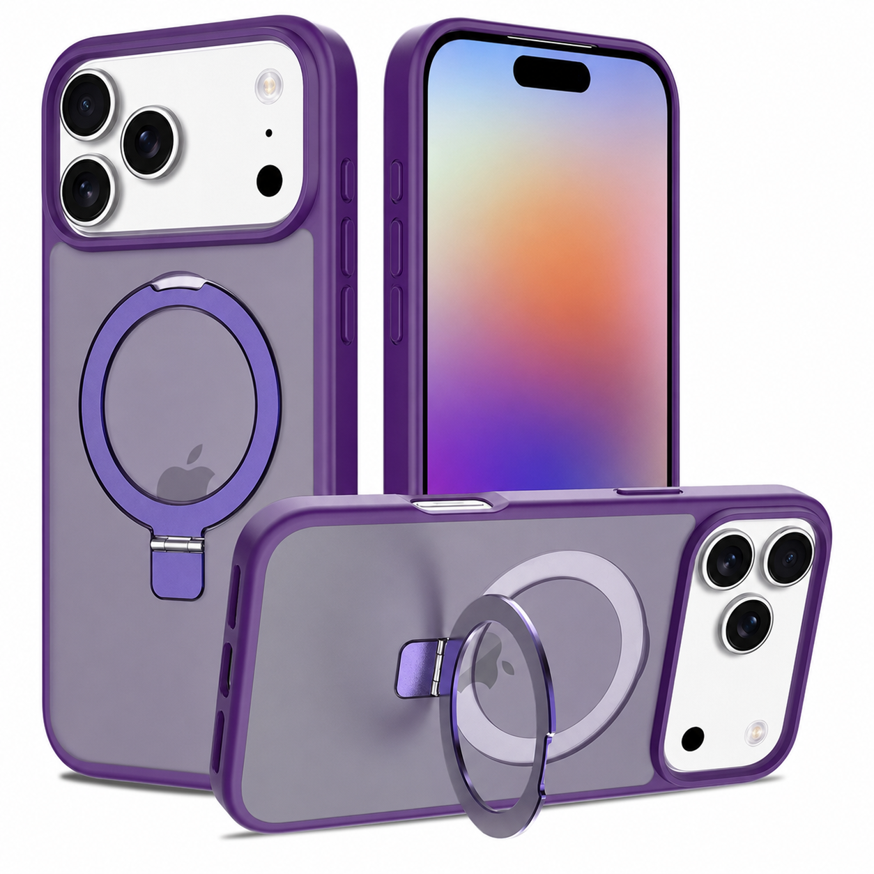 Deep Purple Apple iPhone 17 Pro Max MagSafe Protective Phone Case with Built-in Stand