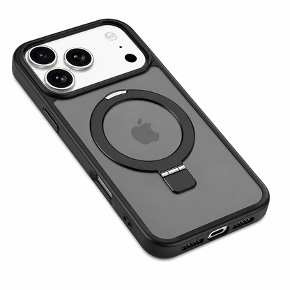 Durable Black iPhone 17 Pro Max Protective Case with Stand and Wireless Charging Compatibility