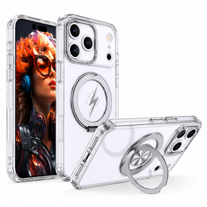 Silver MagSafe Case for Apple iPhone 17 Pro Max | Shockproof Phone Cover with Ring Stand