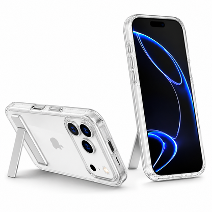 Crystal Clear Shockproof Phone Case for Apple iPhone 18 Pro Max with Adjustable Stand