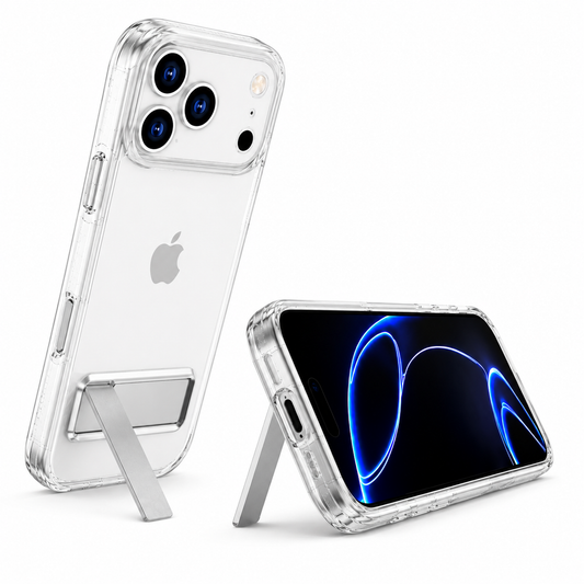 Transparent iPhone 17 Pro Max Protective Case with MagSafe Compatible Metal Kickstand