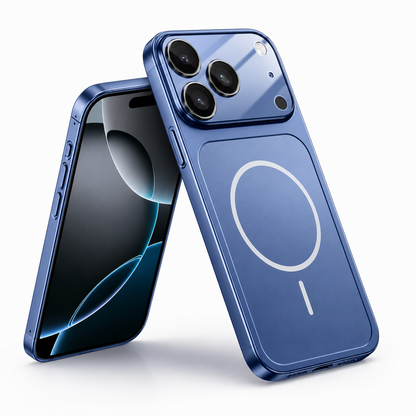Rear view of Blue AG Glass Phone Case, Military Grade Phone Case, Scratch Resistant Mobile Cover, Apple iPhone 17 Pro