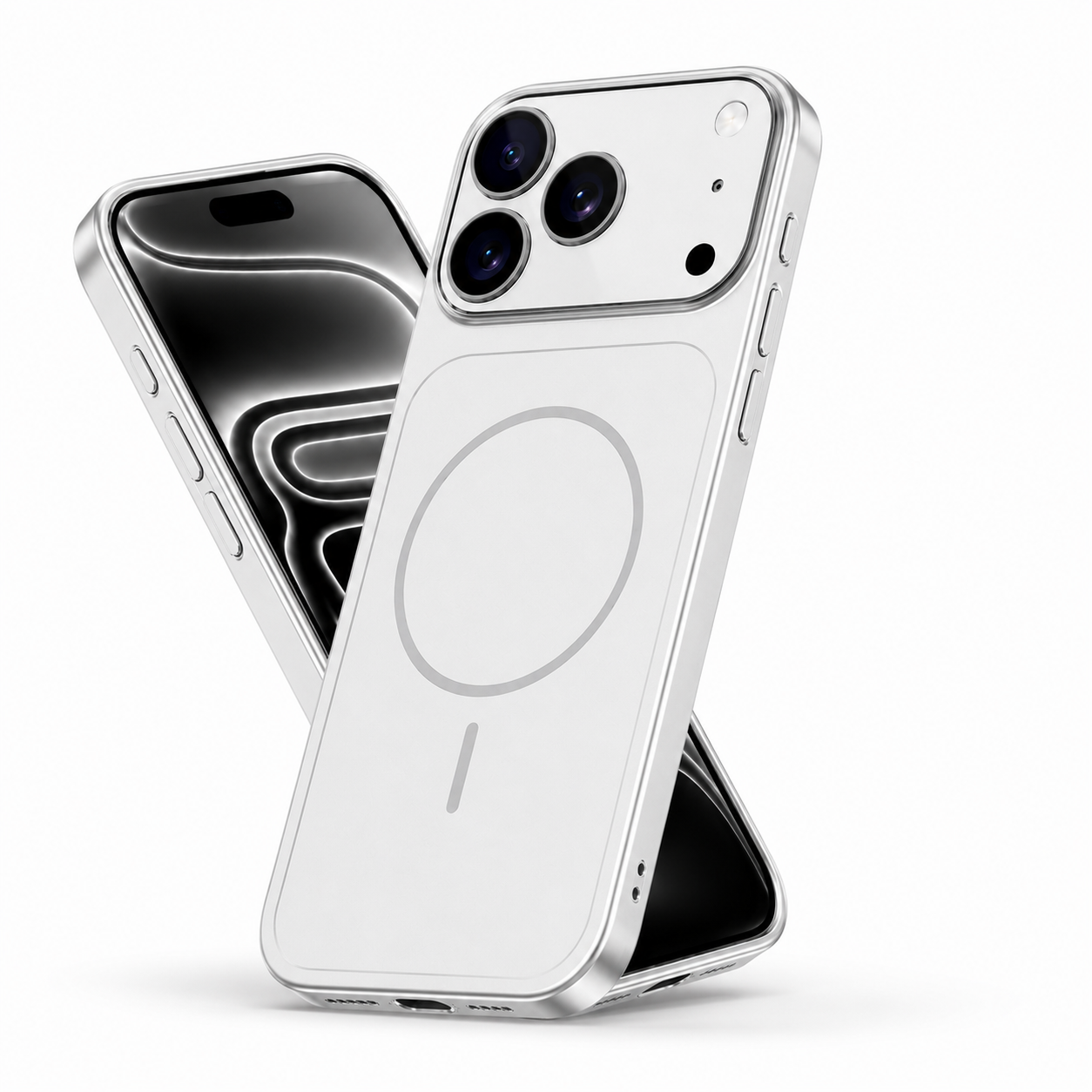 Luxury Slim MagSafe Compatible iPhone 17 Pro Silver Armor Case