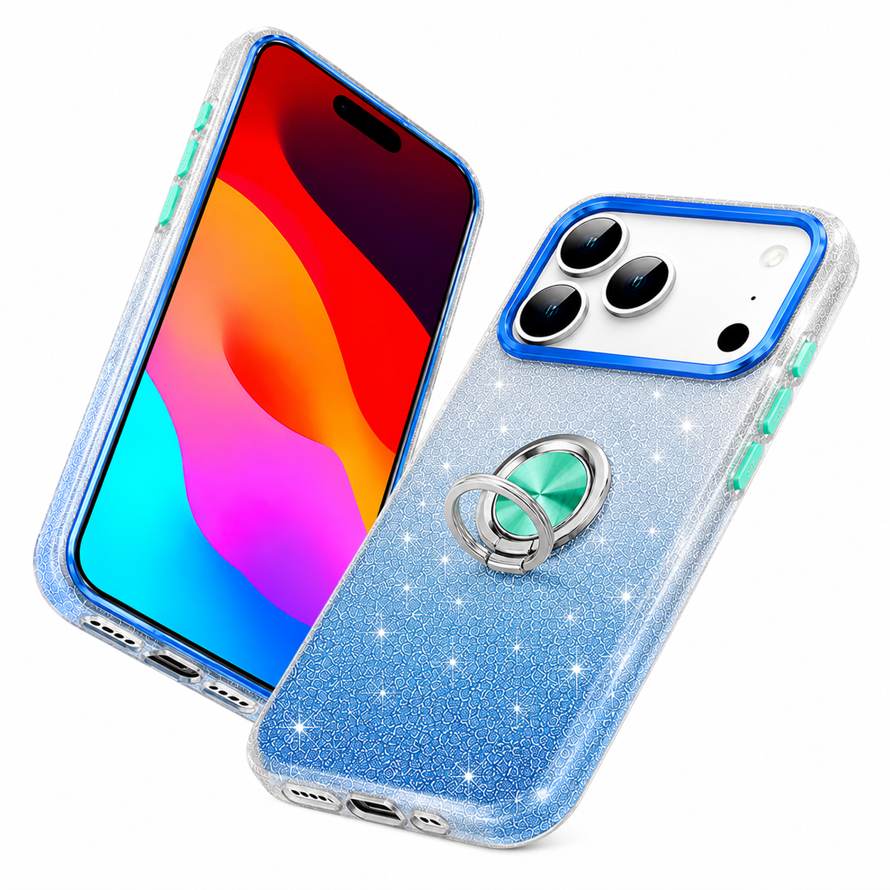 Slim Protective TPU Phone Case for Apple iPhone 17 Pro Max Blue & Silver Glitter Cover