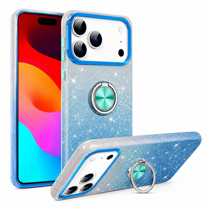 Blue & Silver Glitter Ring Case for Apple iPhone 17 Pro Max Shockproof Phone Case