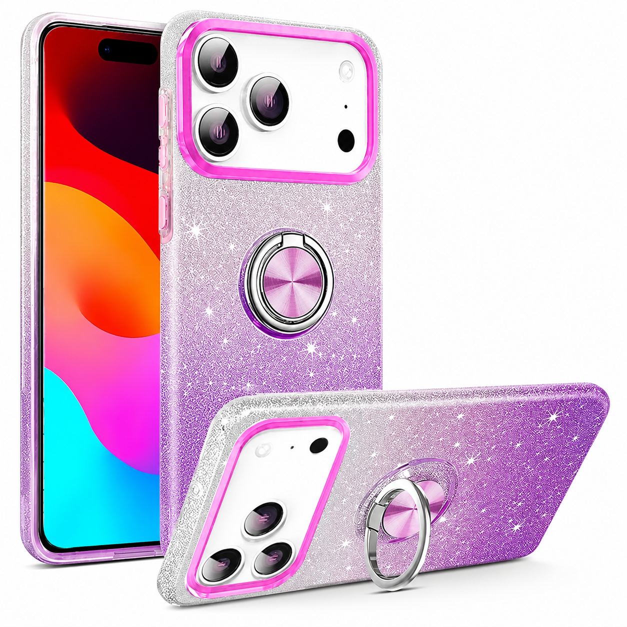 Luxury Glitter Ring Protective Phone Case for Apple iPhone 17 Pro Max in Purple & Silver