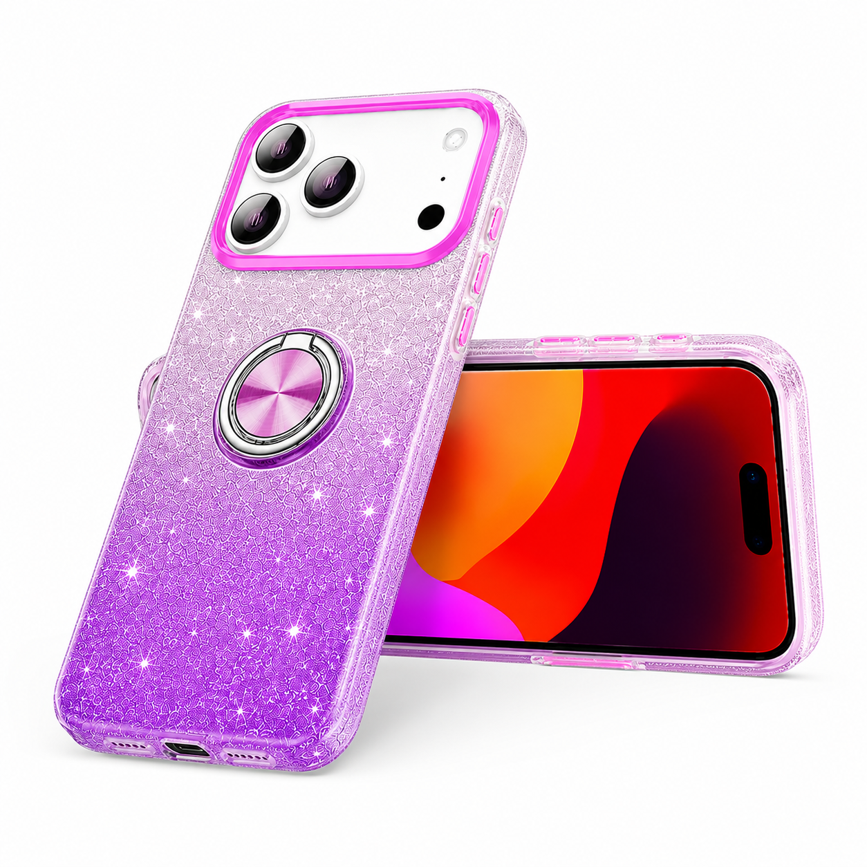 Premium Glitter Mobile Cover for Apple iPhone 17 Pro Max with 360° Ring Grip