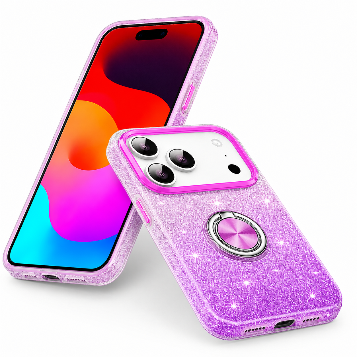 Purple & Silver Glitter Phone Cover for Apple iPhone 17 Pro Max with Ring Holder