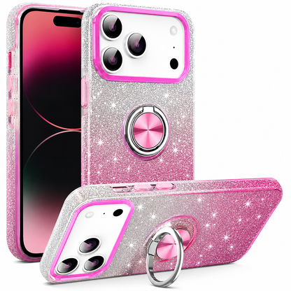 Luxury Glitter Ring Holder Phone Case for Apple iPhone 17 Pro Max in Pink & Silver