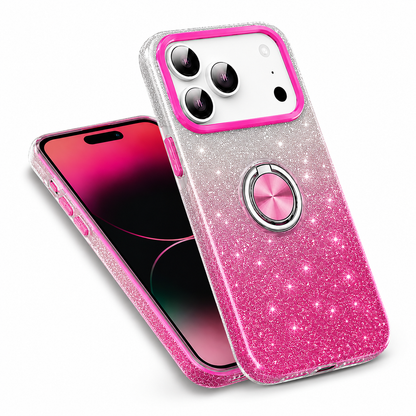 Pink & Silver Glitter Mobile Cover for Apple iPhone 17 Pro Max with 360° Ring Stand