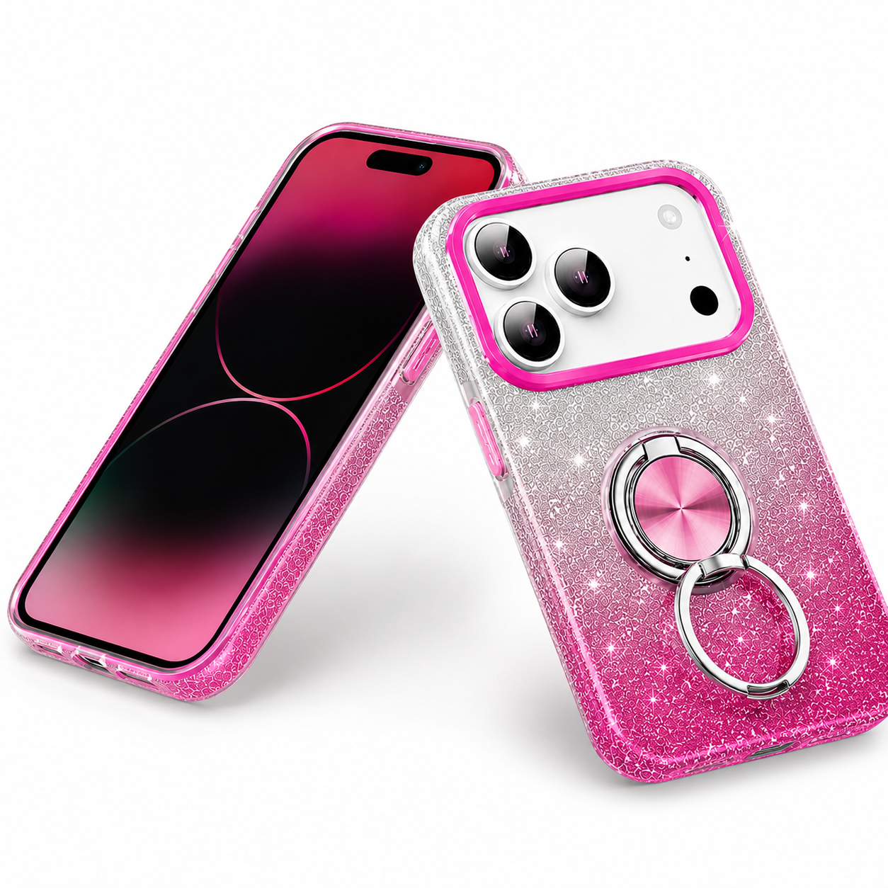 Shockproof iPhone 17 Pro Max Protective Case with Glitter Ring Holder and TPU Cover