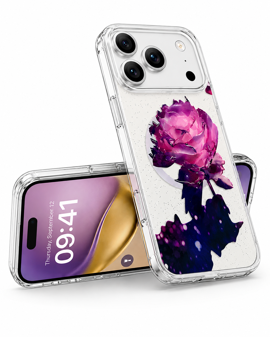 Shockproof Deep Purple Floral iPhone 18 Pro Max Case Wireless Charging Compatible