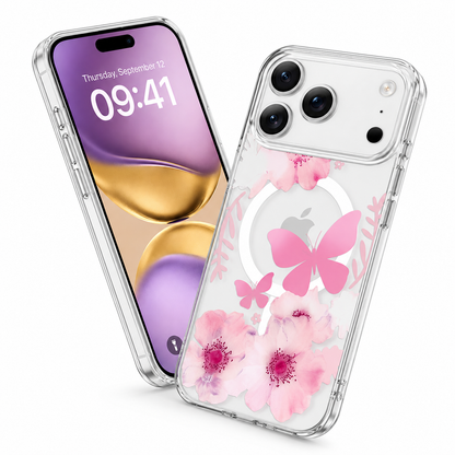 Premium Butterfly Flower Phone Case for Apple iPhone 17 Pro Max Light Pink Cover
