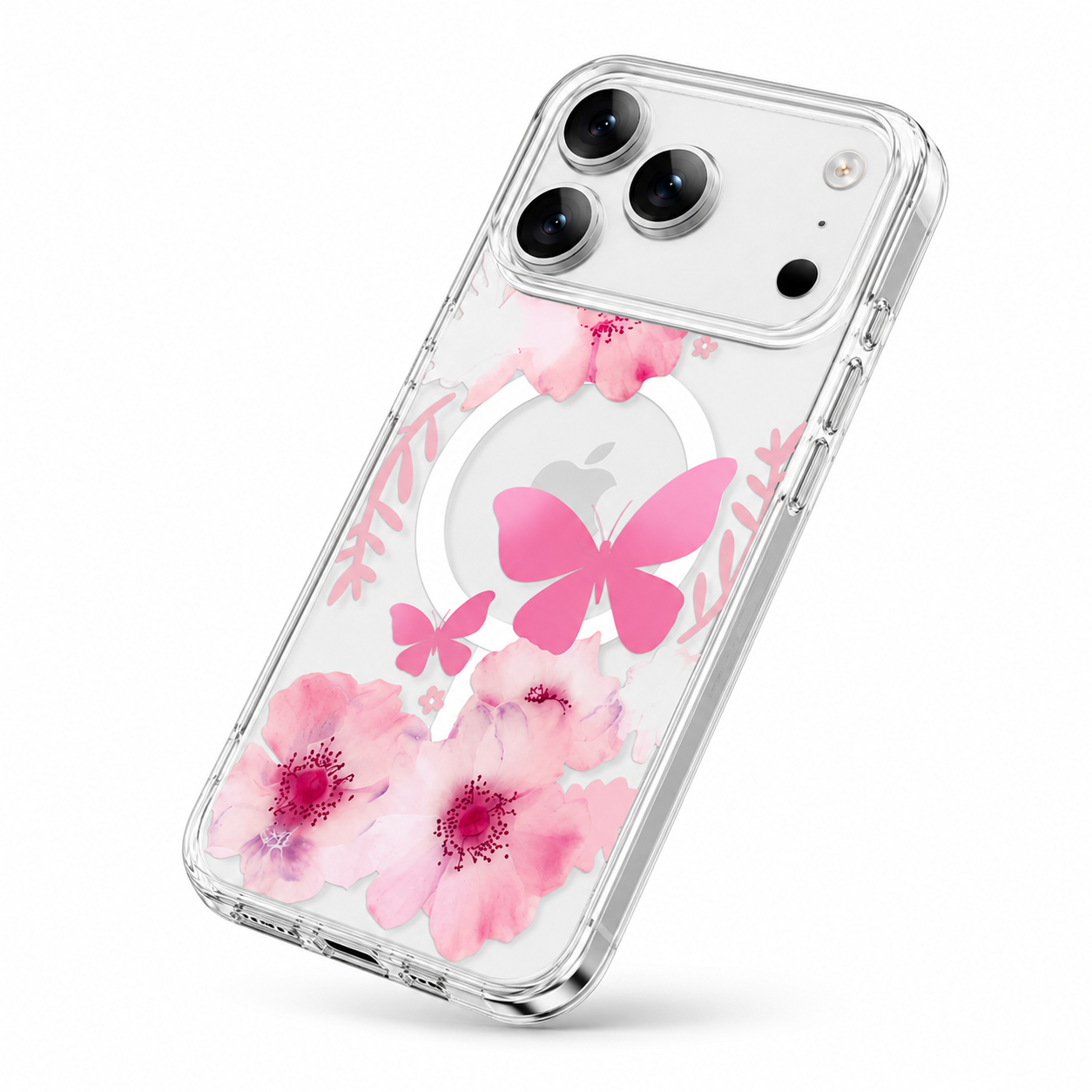 Cute Pink Butterfly iPhone 17 Pro Max Case Shockproof Floral Phone Cover