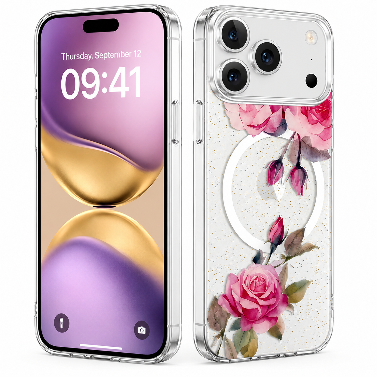 Shockproof Rose Gold Flower Mobile Cover for Apple iPhone 17 Pro