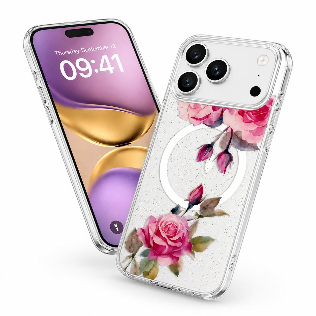 Luxury Floral Protective Cover for Apple iPhone 17 Pro Max Rose Gold Design