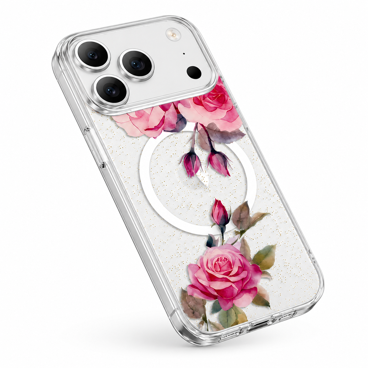 Apple iPhone 17 Pro Max Rose Gold Flower Phone Case with MagSafe Compatibility