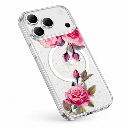 Apple iPhone 17 Pro Max Rose Gold Flower Phone Case with MagSafe Compatibility