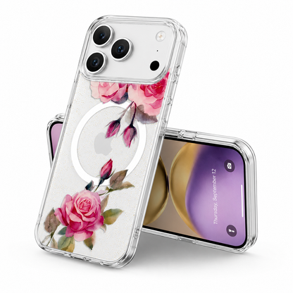 Rose Gold Floral MagSafe Protective Case for Apple iPhone 17 Pro Max Front View