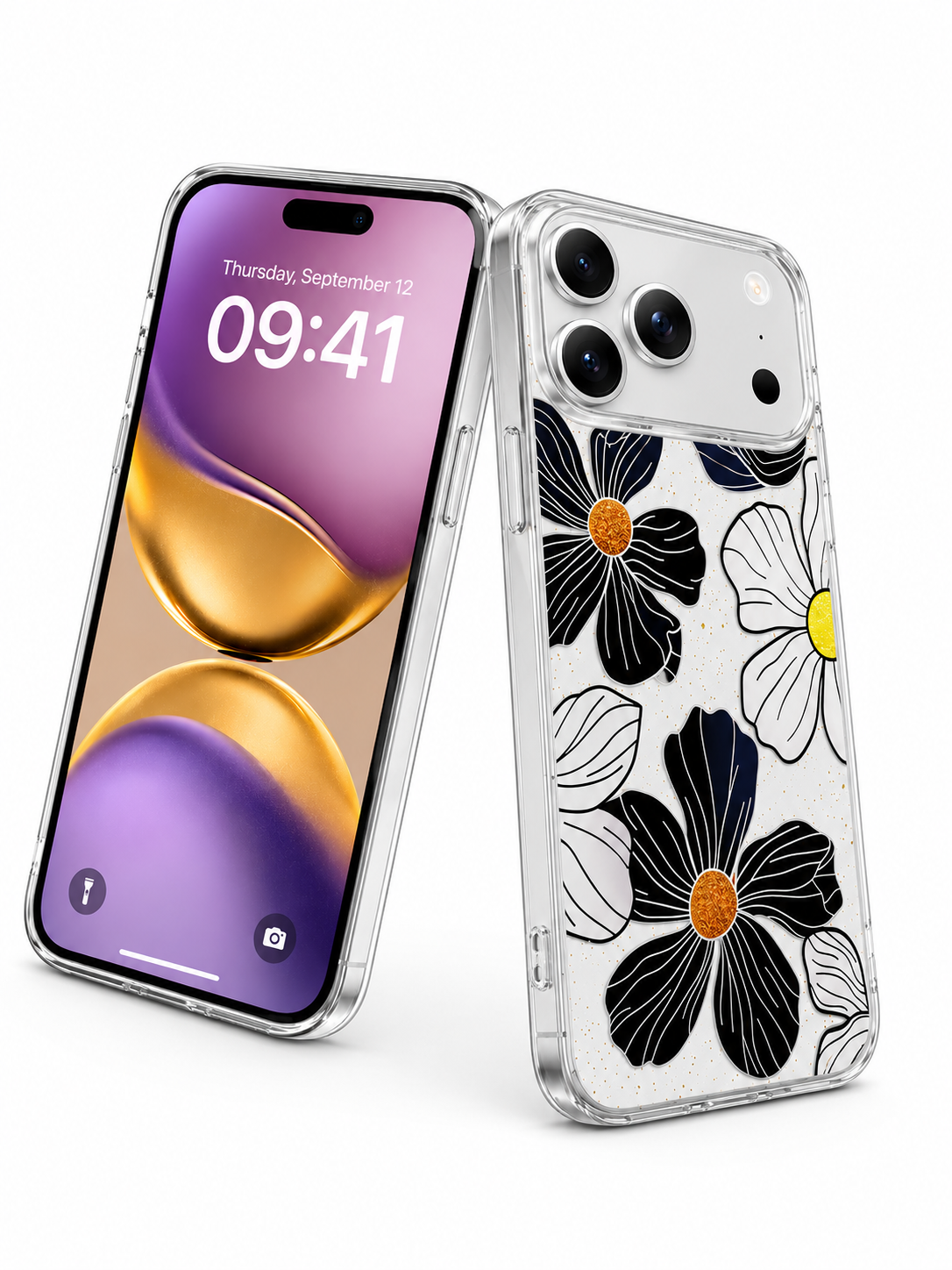 Premium Black Floral iPhone 17 Pro Case - Protective Smartphone Cover