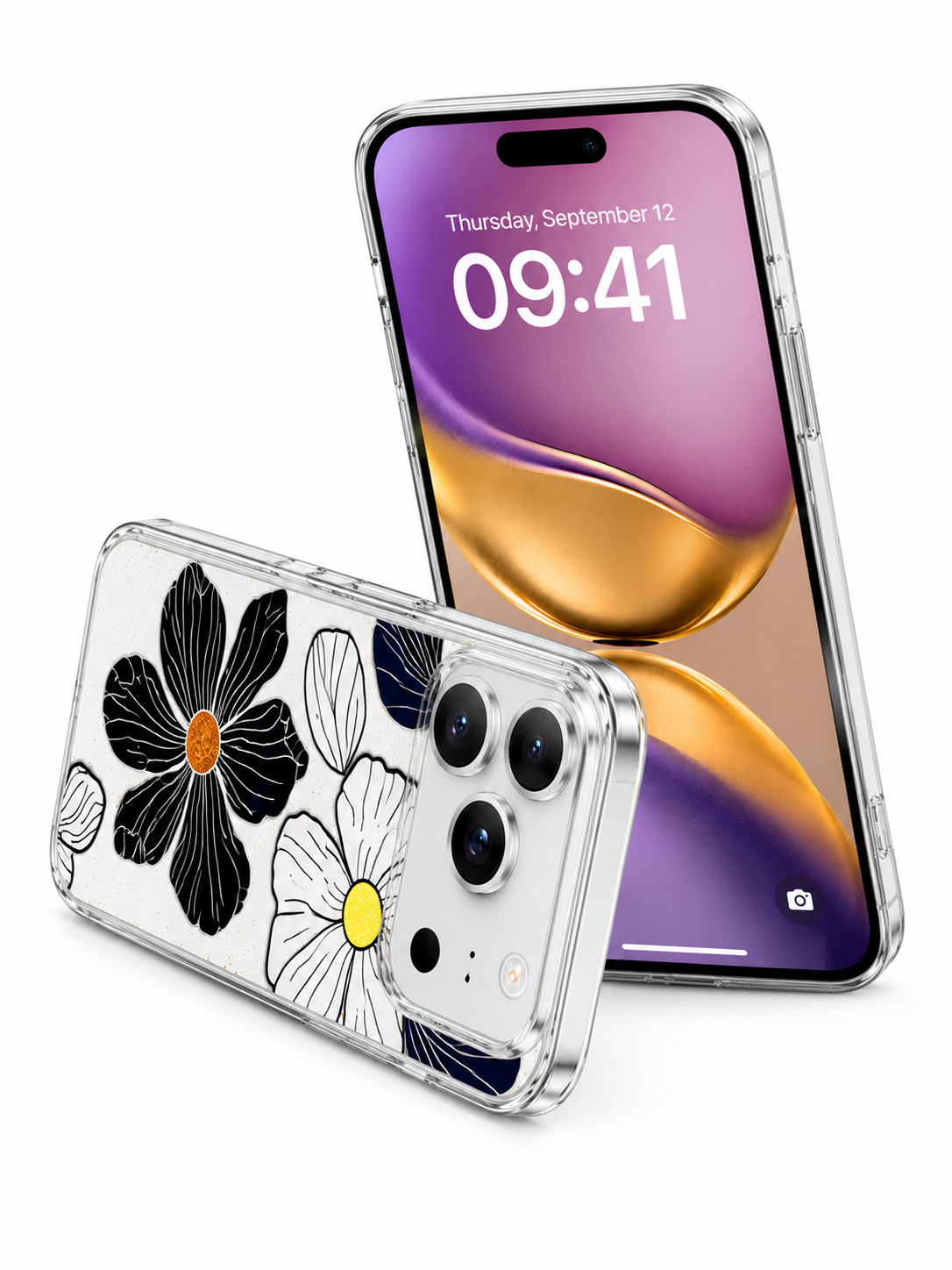 iPhone 17 Pro Black Flower Protective Case - Shockproof MagSafe Mobile Cover