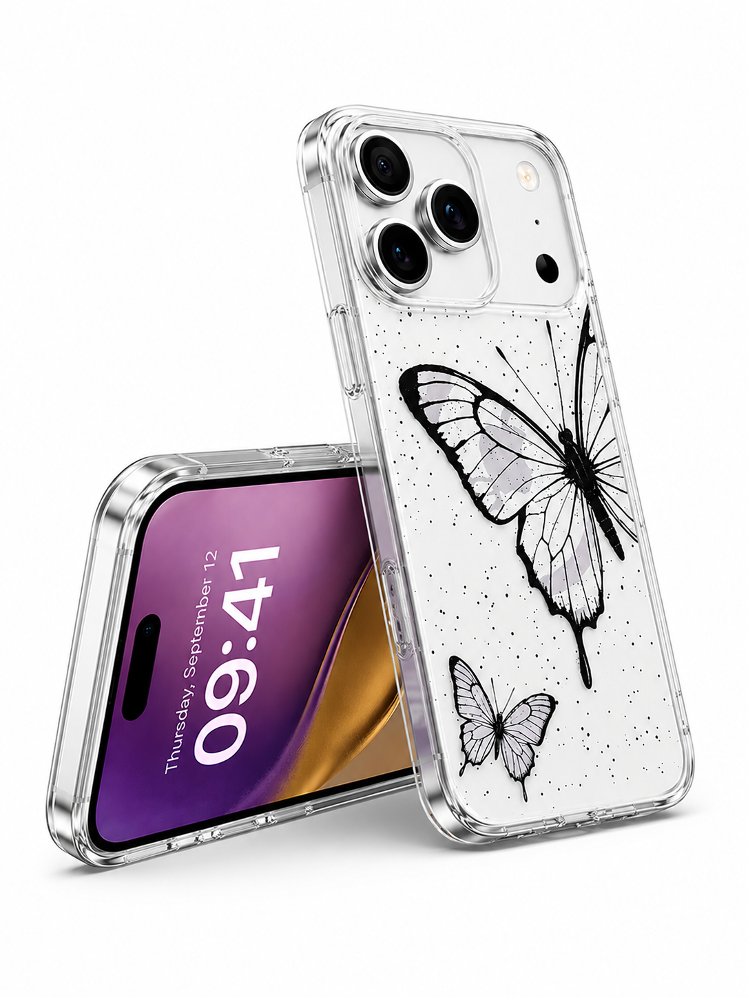 MagSafe Compatible Black Floral Butterfly iPhone 17 Pro Protective Case