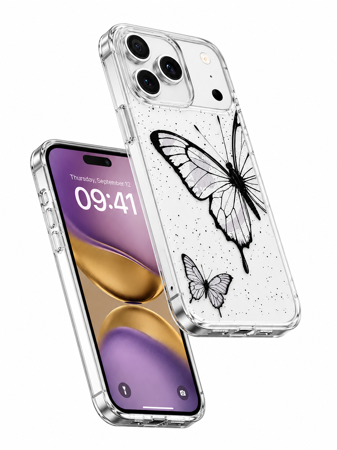 Apple iPhone 17 Pro Black Butterfly Floral Shockproof Mobile Phone Case