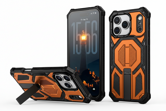 Heavy duty Orange phone case with MagSafe Compatible Cover with Stand