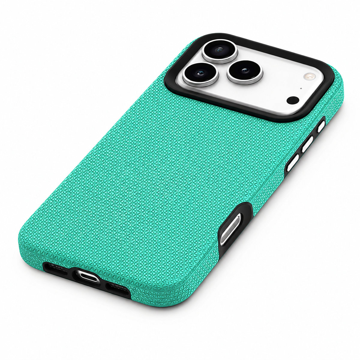 Premium Teal iPhone 18 Pro Max Case with Triangle Texture and Camera Protection