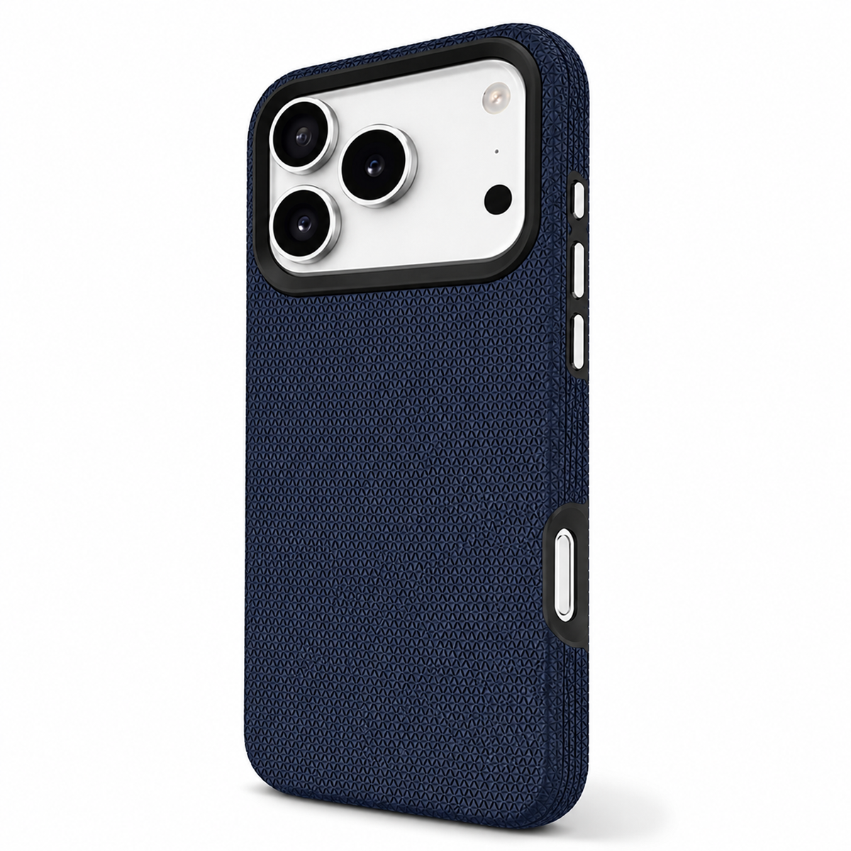 Premium Navy iPhone 18 Pro Max Case with Triangle Texture and Camera Protection