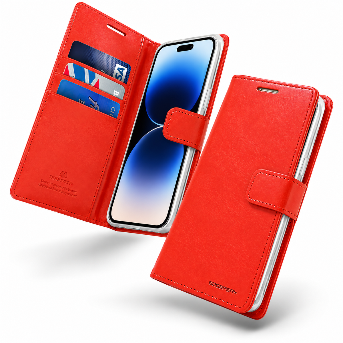 Goospery BlueMoon Leather Wallet Case for Apple iPhone 13 Pro Max - Red - side profile product view