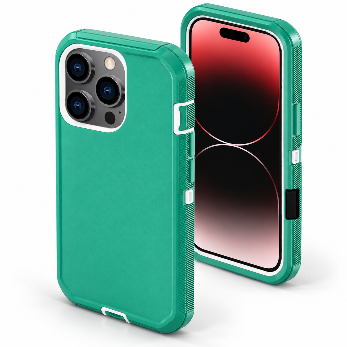 Triple Protection Case for Apple iPhone 14 Pro - Teal - close-up design view