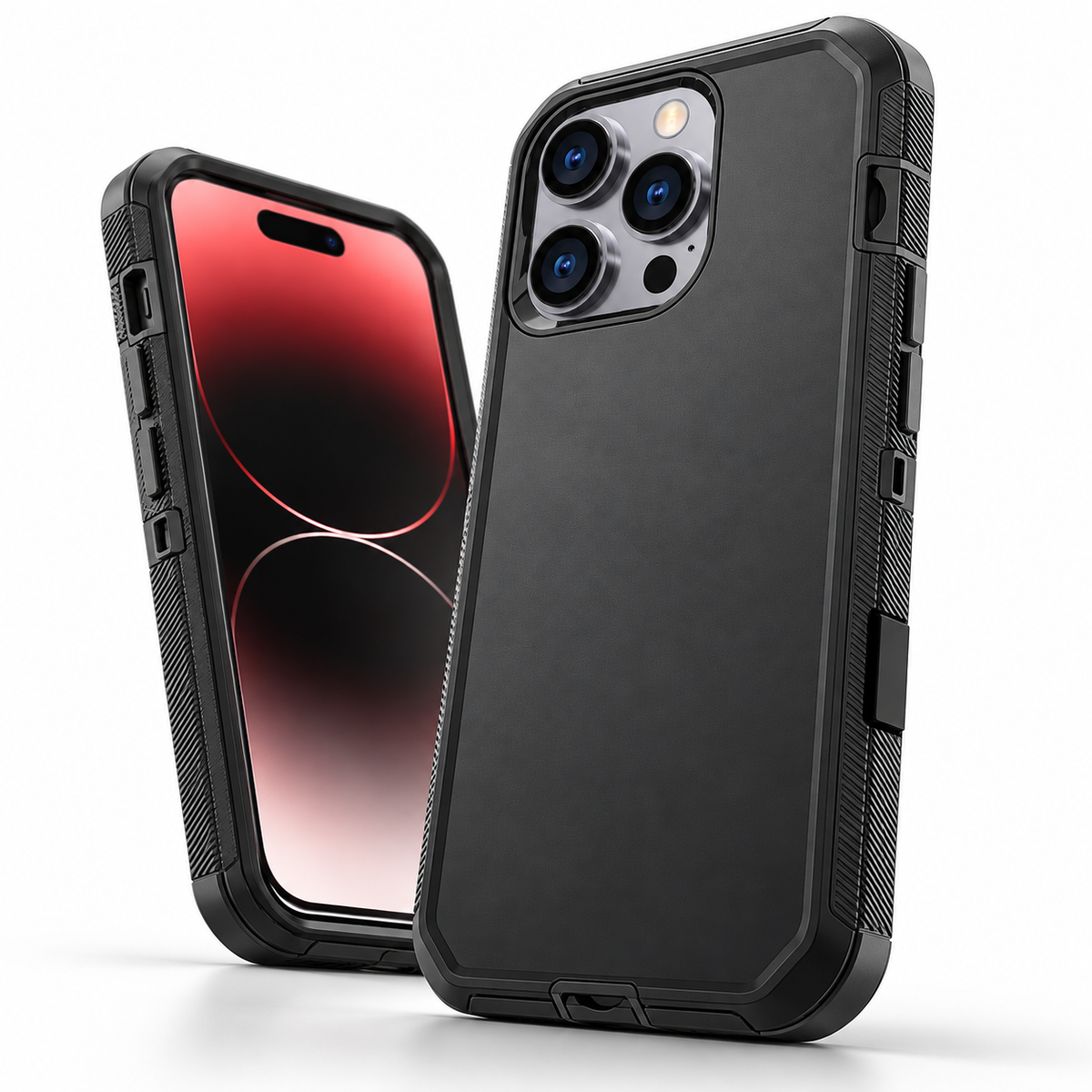 Triple Protection Case for Apple iPhone 14 Pro Max - Black - close-up design view