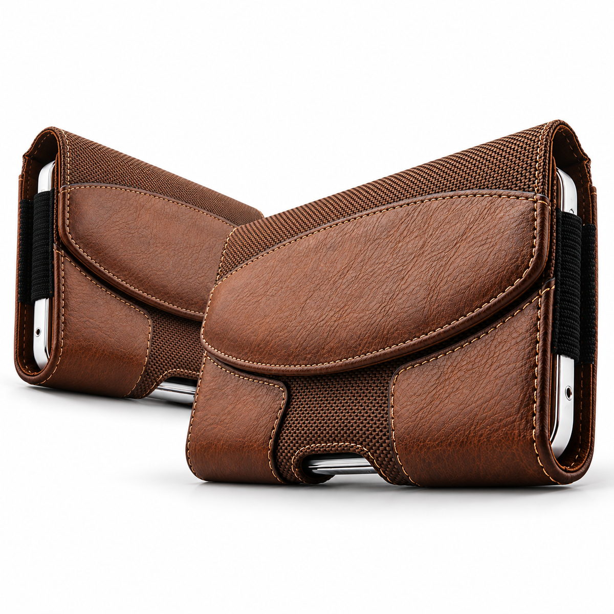 Horizontal Belt Loop Holster Case for Apple iPhone 14 Pro Max - Brown - close-up design view