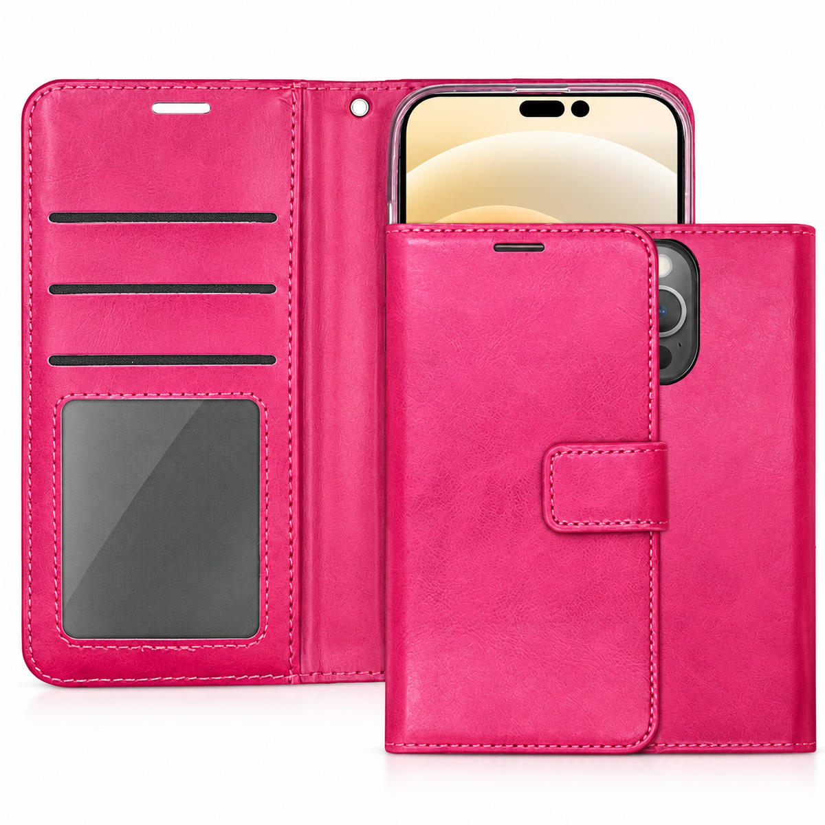 Photo ID Wallet Case for Apple iPhone 16 Pro Max - Hot Pink