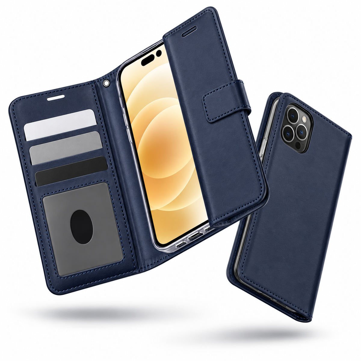 Photo ID Wallet Case for Apple iPhone 14 Pro - Navy - angled product view