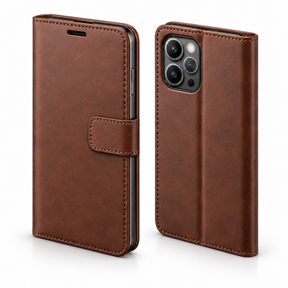 Photo ID Wallet Case for Apple iPhone 13 Pro Max - Brown - angled product view
