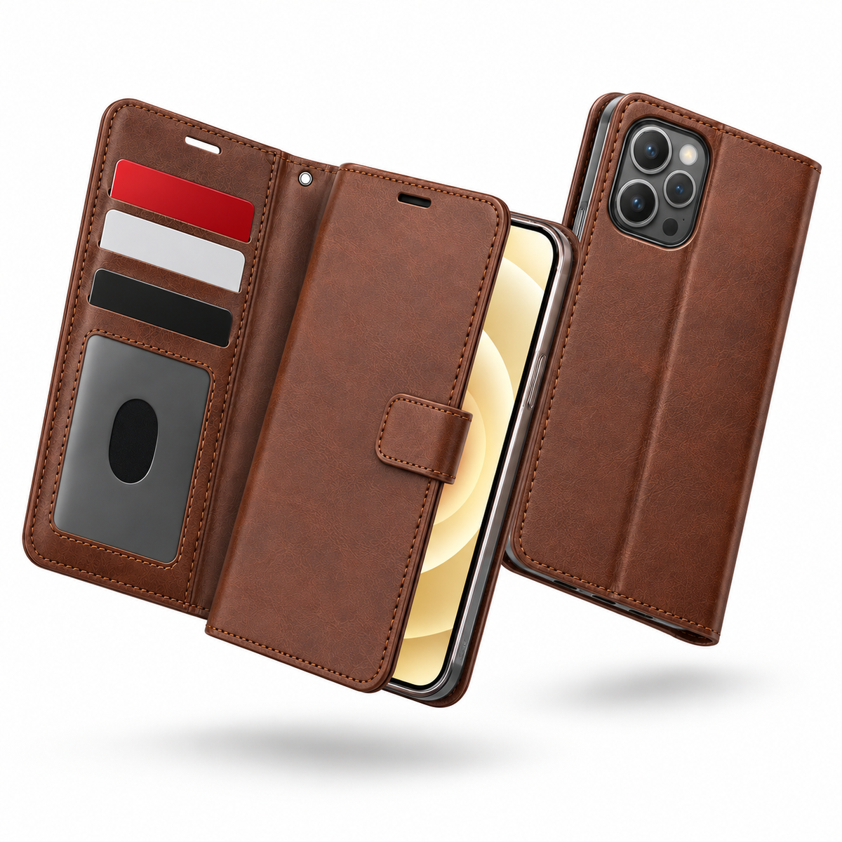 Photo ID Wallet Case for Apple iPhone 14 Pro - Brown - close-up design view