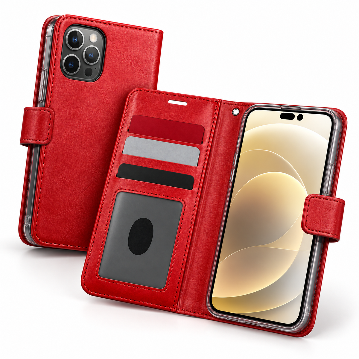 Photo ID Wallet Case for Apple iPhone 16 Pro Max - Red