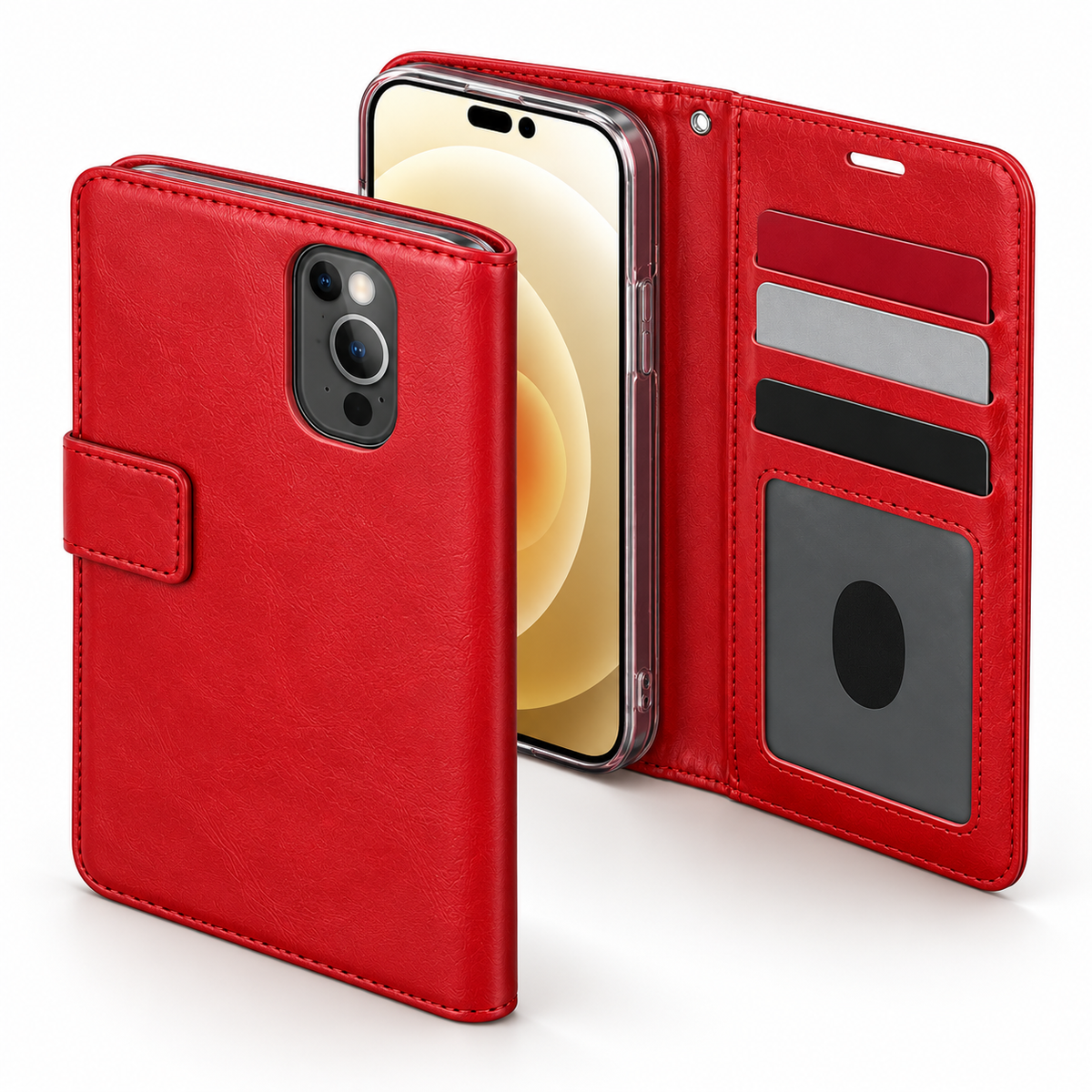 Photo ID Wallet Case for Apple iPhone 16 Pro Max - Red