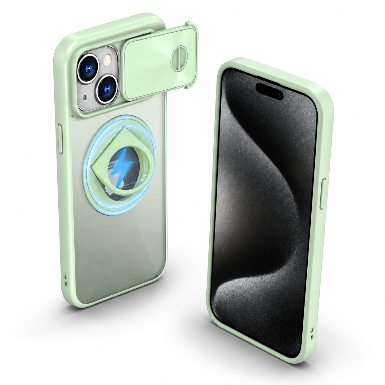 Camera Slider Ring Stand MagSafe Case for Apple iPhone 14 - Light Green