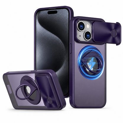 Camera Slider Ring Stand MagSafe Case for Apple iPhone 13 - Deep Purple