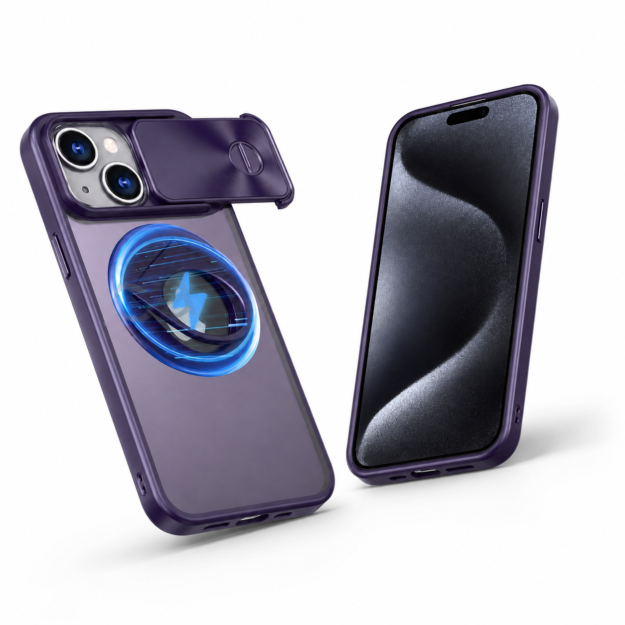 Camera Slider Ring Stand MagSafe Case for Apple iPhone 13 - Deep Purple