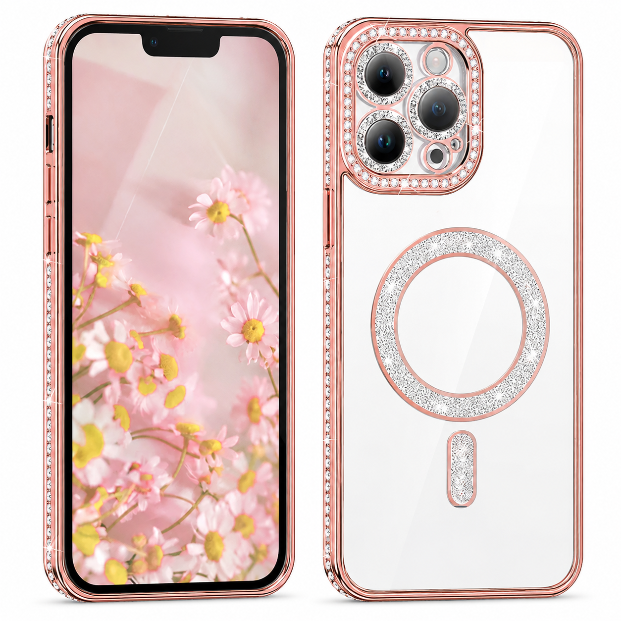 Glitter Electroplated MagSafe Case for Apple iPhone 13 - Rose Gold