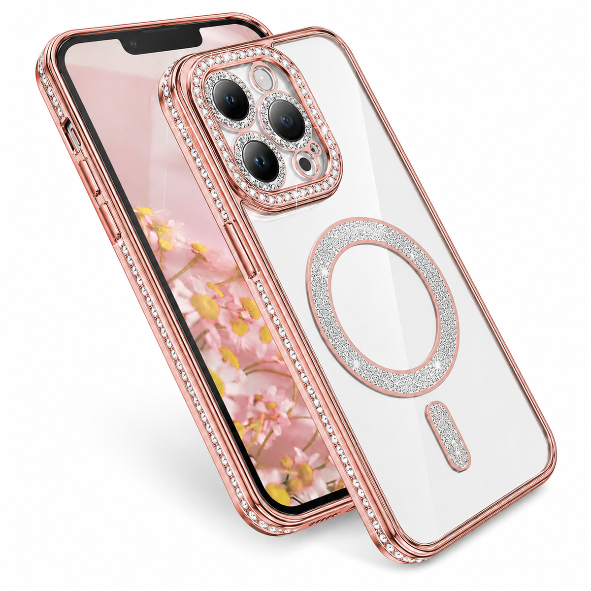 Glitter Electroplated MagSafe Case for Apple iPhone 14 - Rose Gold