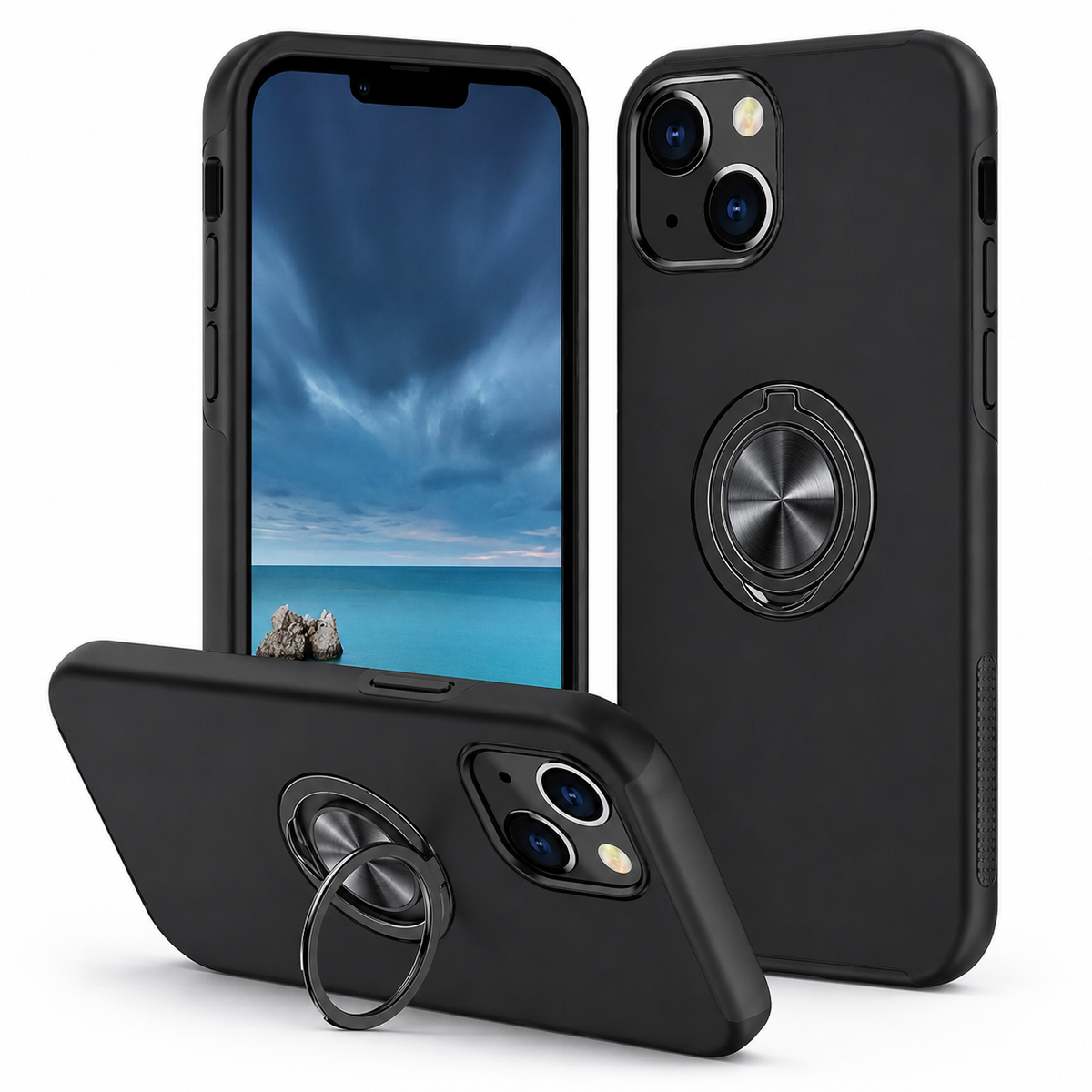 Swirl Invisible Ring Stand Case for Apple iPhone 14 - Black