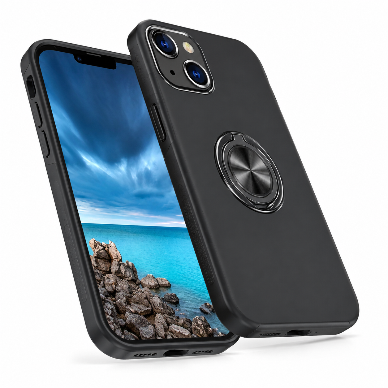 Swirl Invisible Ring Stand Case for Apple iPhone 15 - Black