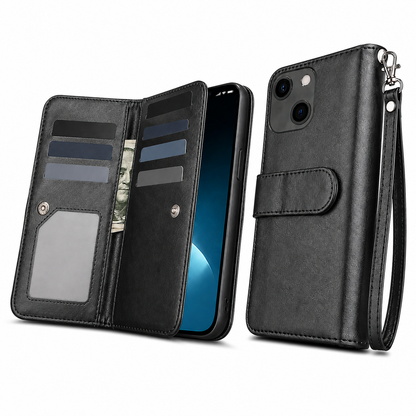Bifold 9 Card Wallet Case for Apple iPhone 14 - Black